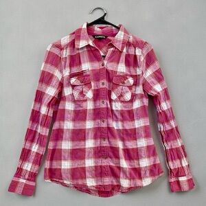 Express Pink Plaid Button Down Shirt